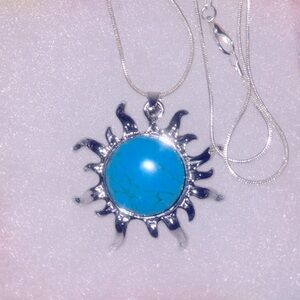 Boho hippie Blue Howlite Crystal Sun Sterling Silver Necklace 24”